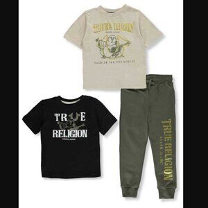 New boys 7 True Religion 3 piece set: 2 t-shirt & 1 jogger sweatpants